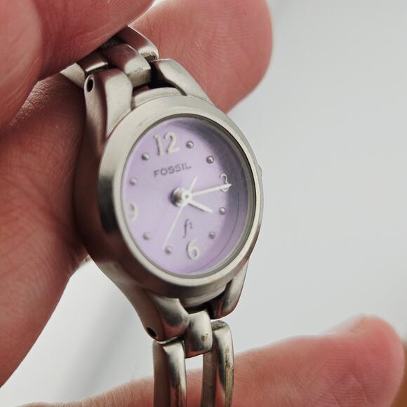 Fossil Silver Tone Purple Dial Watch Open Link Y2K Style Bracelet Band ES-9091 - Picture 3 of 7